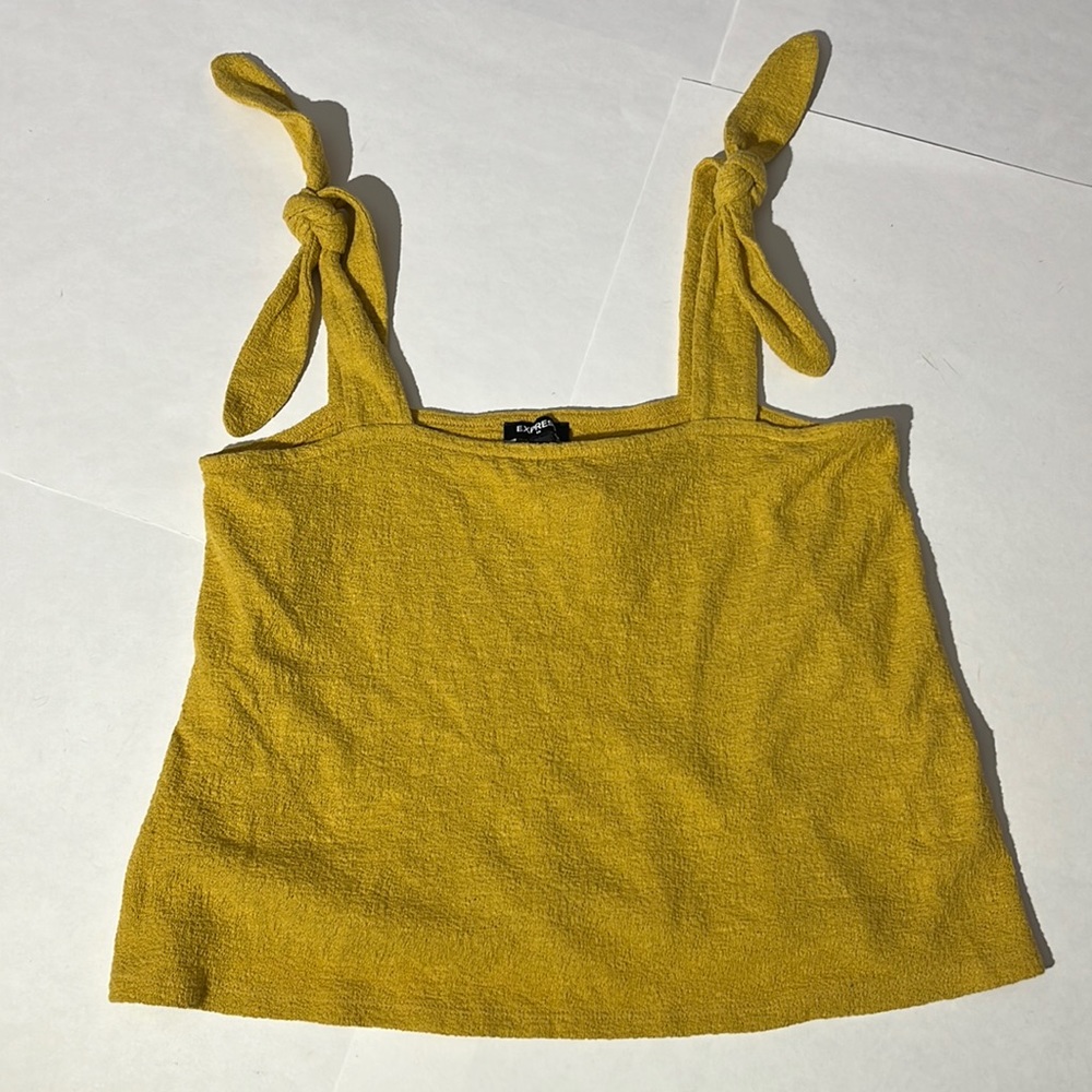 Express tie shoulder tank top cropped XS NEW mustard yellow